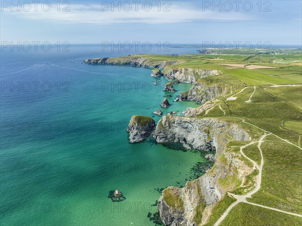 Aerial view of the Bedruthan Steps cliff formation