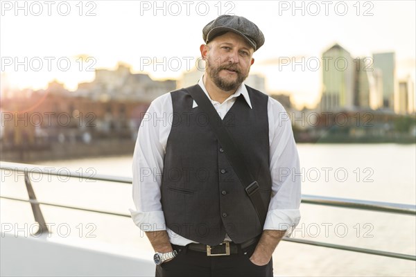 Portrait of a musician looking at camera at sunset