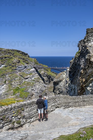 Rough cliffs with the Tintagel Peninsula and the ruins of Tintagel Castle