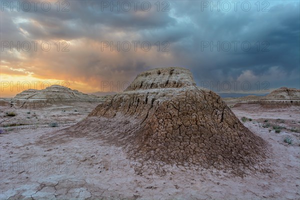 Desert landscape in North Africa at sunset. Skoura