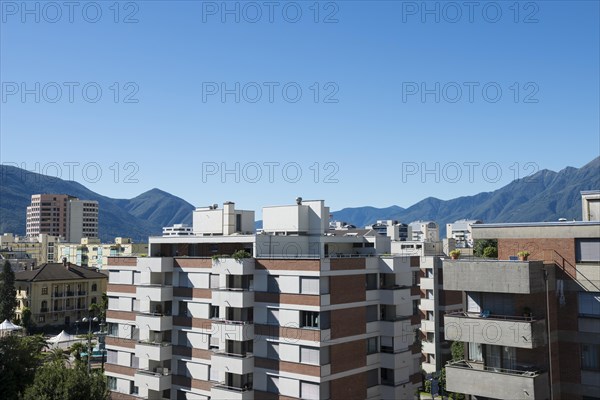 Aerial View over City of Locarno with Mountain in a Sunny Day in Ticino