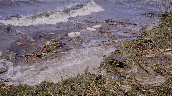 Window frame of house and other drifting debris has reached Black Sea beaches in Odessa