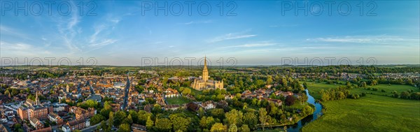 Aerial panorama of the city of Salisbury with Salisbury Cathedral