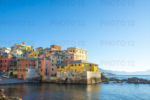 Boccadasse in a Sunny Day and Mediterranean Sea in Genoa
