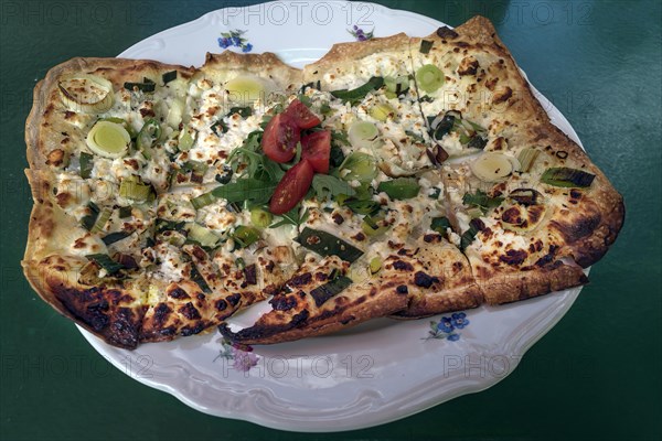 Flammkuchen with spinach and feta cheese