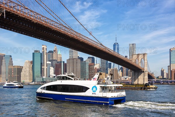 New York City skyline of Manhattan with Brooklyn Bridge