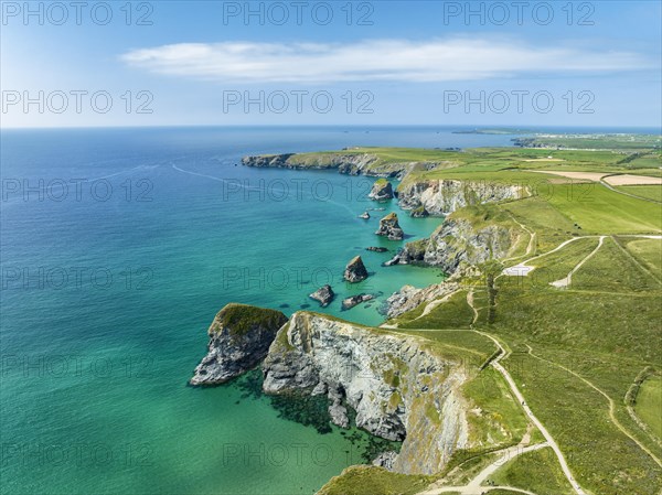 Aerial view of the Bedruthan Steps cliff formation