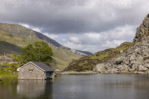 View over the lake with boathouse