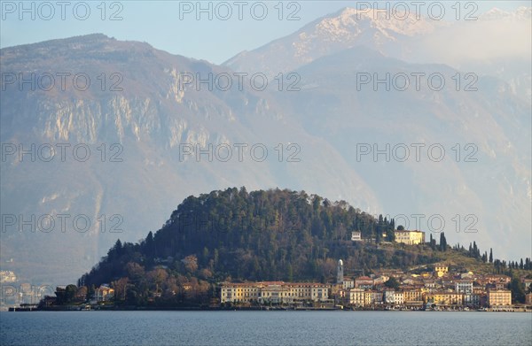 Old Village Bellagio on Lake Como with Snow-capped Mountain in Lombardy