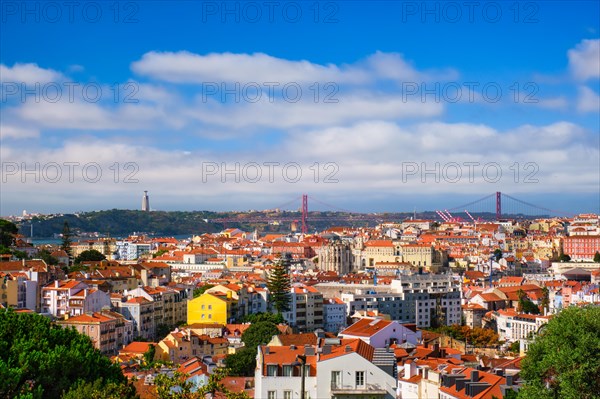 Lisbon famous view from Miradouro dos Barros tourist viewpoint over Alfama old city district