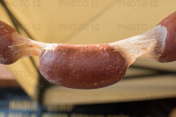Traditional Turkish style dried sausages in view