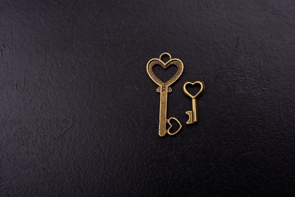 Heart shaped retro metal keys on dark background