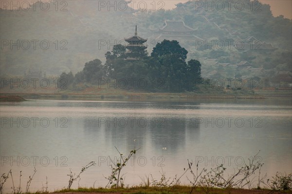 Bai Dinh Pagoda in Ninh Binh Vietnam hidden in the morning mist