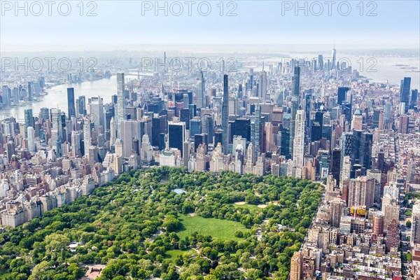 New York City skyline real estate Manhattan skyscrapers with Central Park aerial view in New York