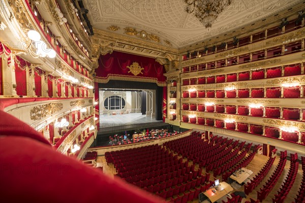 Inside illuminated Scala Theater in Milan