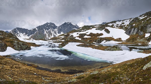 Half-frozen mountain lake