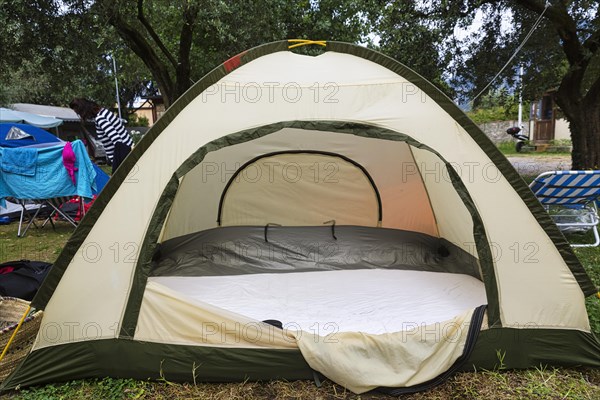 View into an empty tent