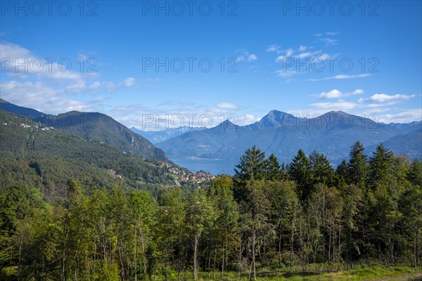 Panoramic View over Menaggio Village and Lake Como with Mountain in Lombardy