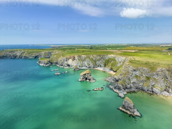 Aerial view of the Bedruthan Steps cliff formation