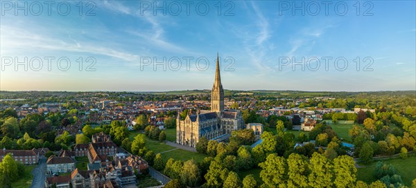 Aerial panorama of the city of Salisbury with Salisbury Cathedral