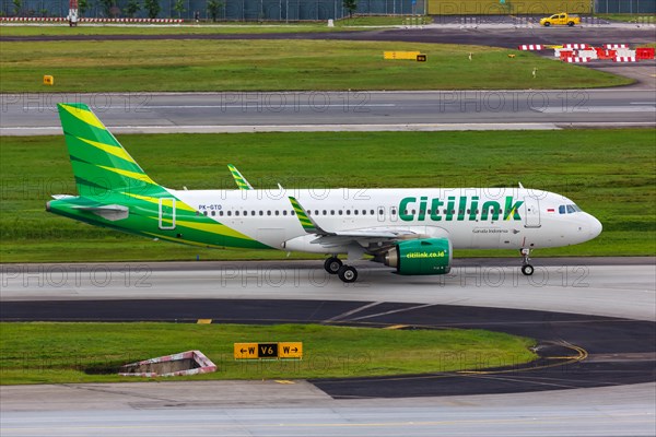 A Citilink Airbus A320neo aircraft with registration PK-GTD at Changi Airport