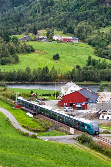 Stadler FLIRT train VY Vossebane regional train on the Bergen Railway near Seimsgrend