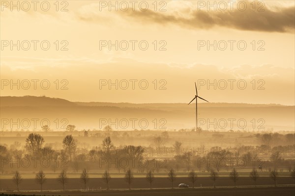 A car driving along a country road in the evening light near Oschersleben