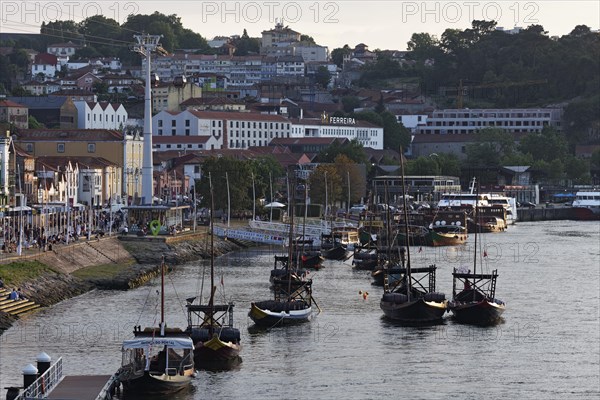 Historic boats transporting casks of port wine on the Douro River