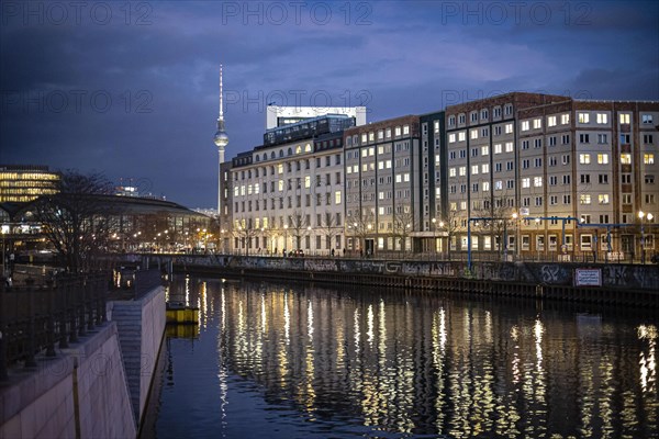 View of the Reichstag embankment and the Friedrichstrasse railway station In the background