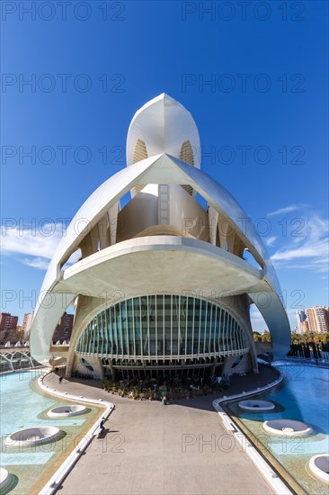 Ciutat de les Arts i les Ciencies with House of Culture building modern architecture by Santiago Calatrava in Valencia