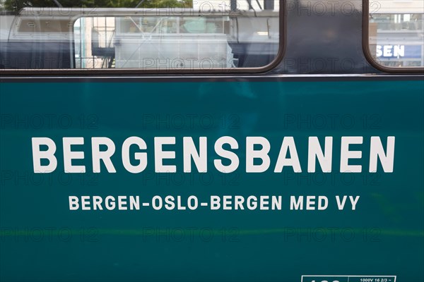 Inscription on the train of the Bergen Railway Bergensbanen at Bergen station