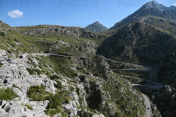 The winding road from Sa Calobra to Coll dels Reis in the Tramuntana Mountains