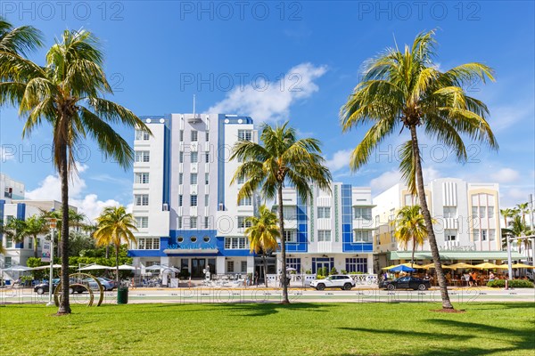 Ocean Drive with Art Deco style hotels architecture in Miami Beach