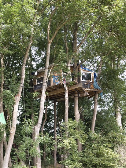 Tree house on the edge of the Garzweiler opencast lignite mine