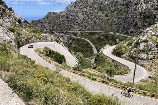 The winding road from Sa Calobra to Coll dels Reis in the Tramuntana Mountains