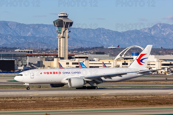 A China Cargo Boeing 777-F aircraft with registration number B-222K at Los Angeles Airport