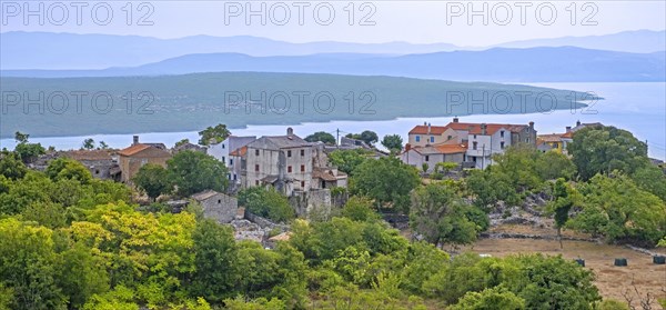 View over old houses on the island Cres and Krk in the Kvarner Bay and the mainland