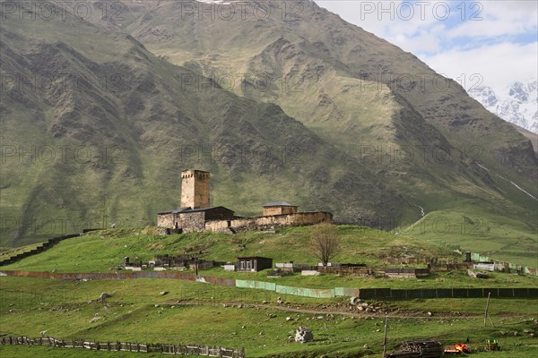 Lamaria Church against a mountain backdrop