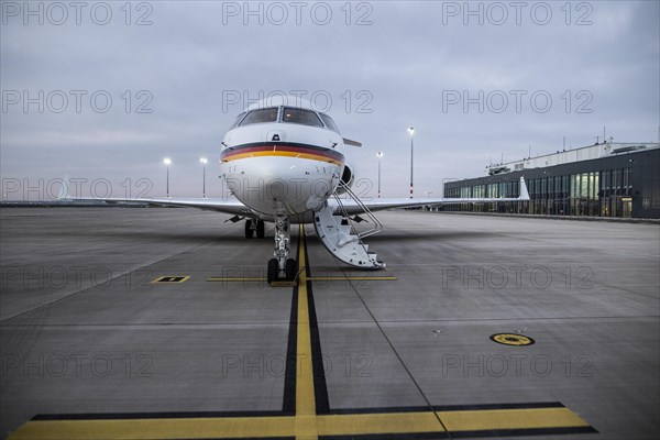 The Global 5000 of the German government stands at the government terminal at Berlin-Brandenburg BER airport in Schoenefeld