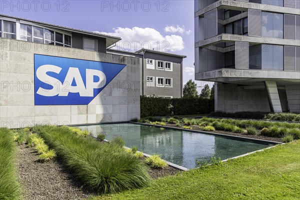 Headquarters of the company SAP with logo