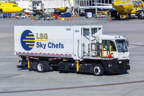 LSG Sky Chefs Catering trucks with aeroplane food at Las Vegas airport