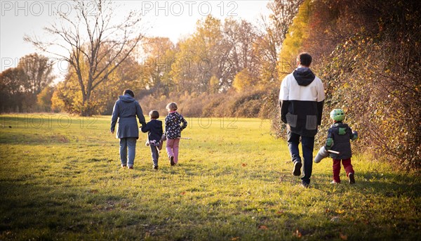 Family on an autumn walk