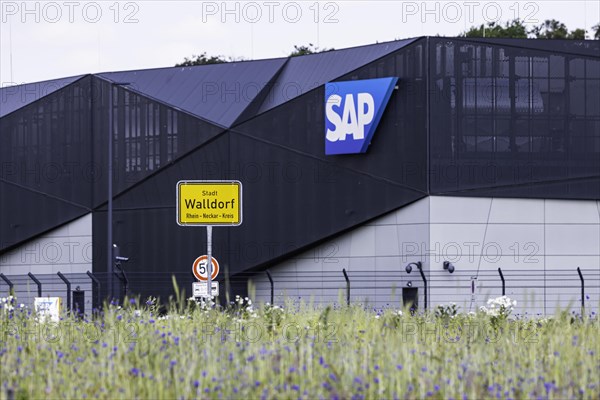 Headquarters of the company SAP with logo