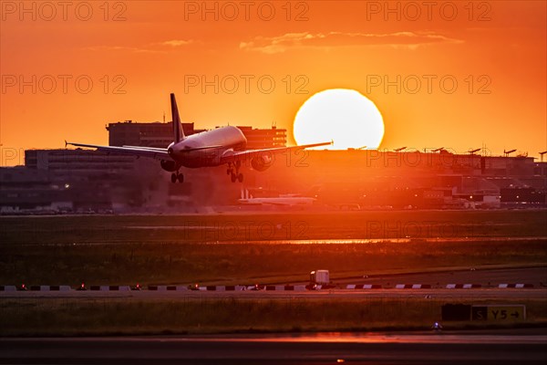 Aircraft landing in the early morning