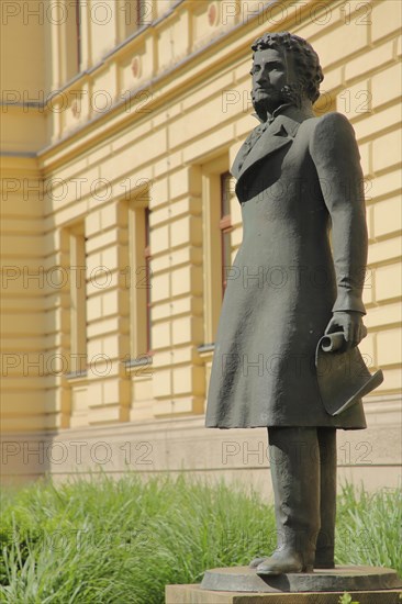 Writer and Poet Alexander Sergeyevich Pushkin Monument with Paper Scroll