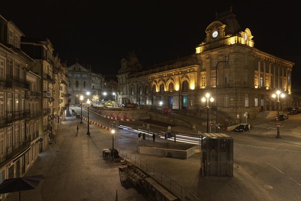 Praca de Almeida Garrett Square and Porto Sao Bento Station by night