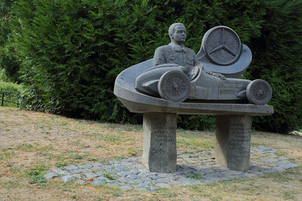 Memorial to Mercedes racing driver Rudolf Caracciola with silver arrow