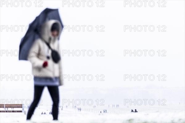 Berliners walk across Tempelhofer Feld in Berlin during snowfall