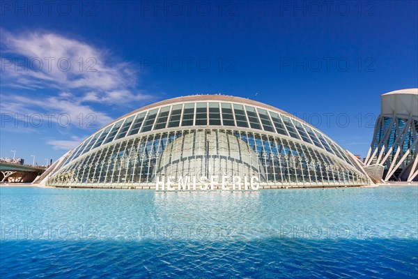 Ciutat de les Arts i les Ciencies with Hemisferic building modern architecture by Santiago Calatrava in Valencia