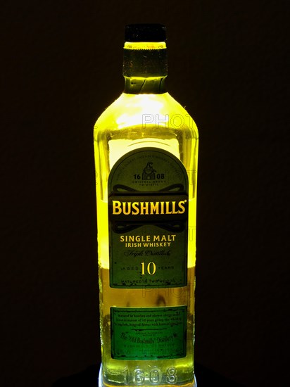 Bushmills single malt whiskey bottle